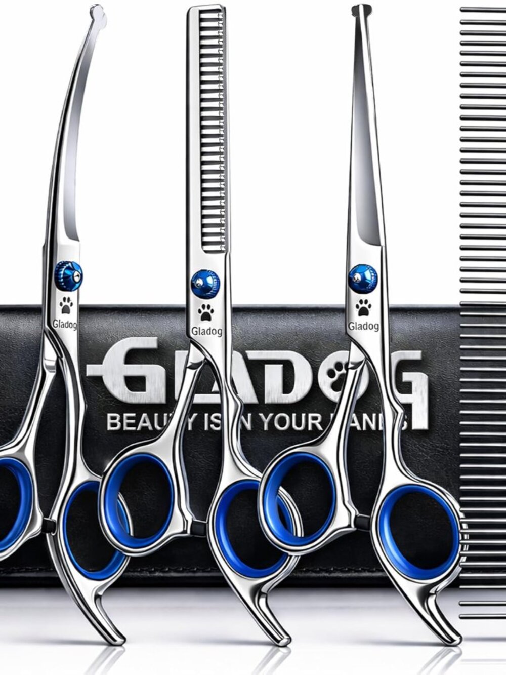 Professional 5 in 1 Dog Grooming Scissors Set with Safety Round Tips, Sharp and